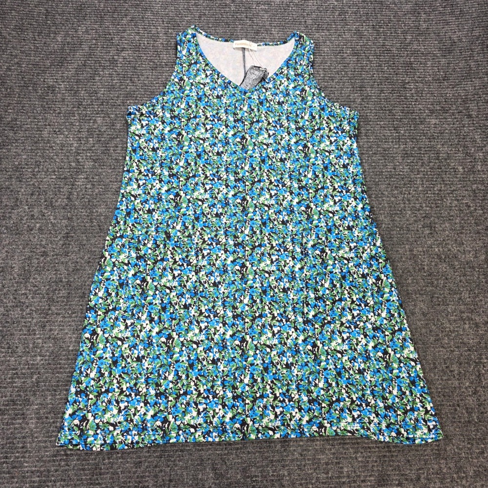 Fantaslook Floral V-Neck Mini Dress Women's Size S Blue Sleeveless A-Line NWT